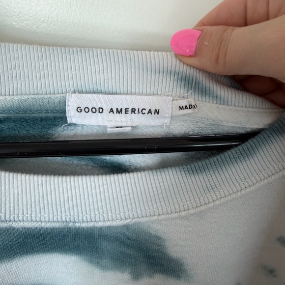 Good American Tie Dye Boyfriend Crewneck Sweatshirt Blue White Size 6 (3XL) - Picture 4 of 4
